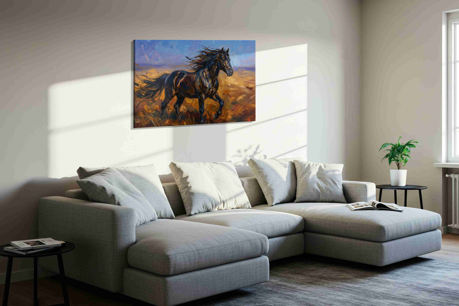 Wild Majesty in Motion horses canvas print, displayed in a living room