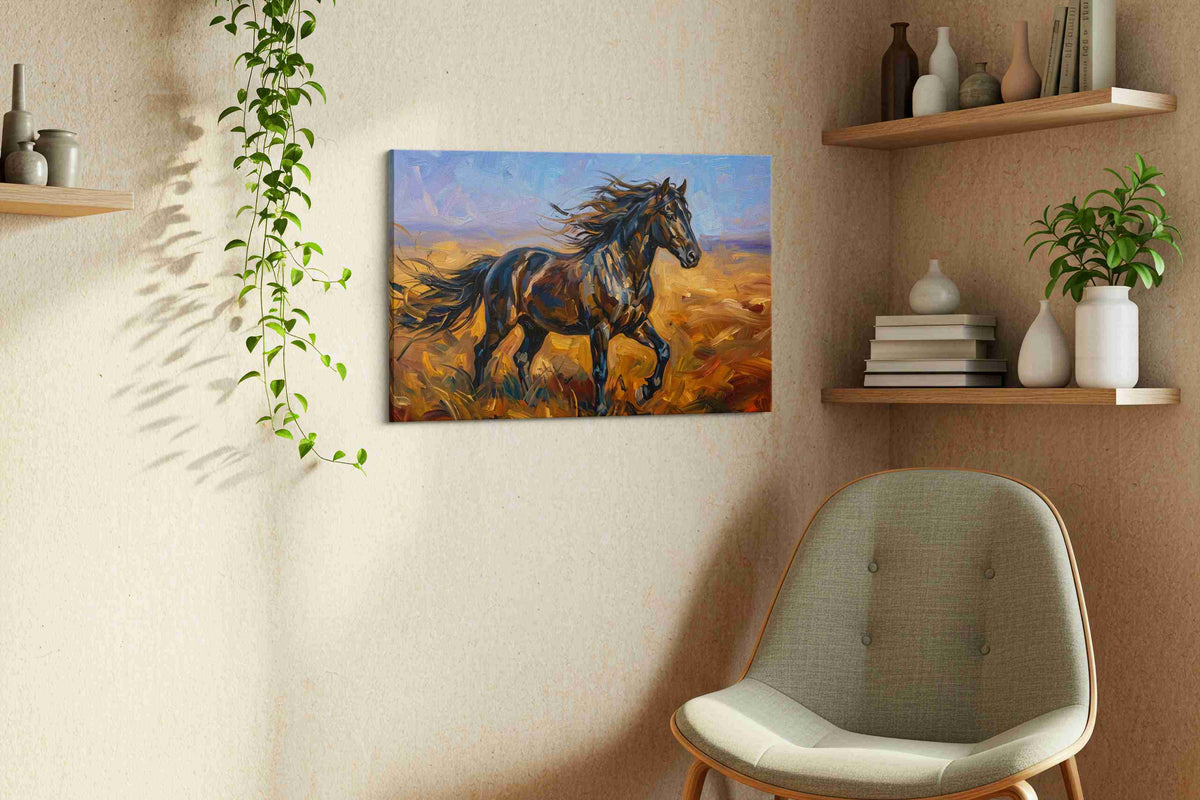 Wild Majesty in Motion horses canvas print styled in a living room