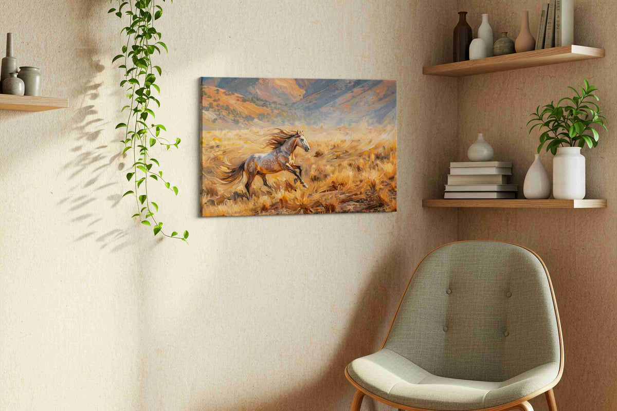 Wild Spirit Gallop horses canvas print, displayed in a living room