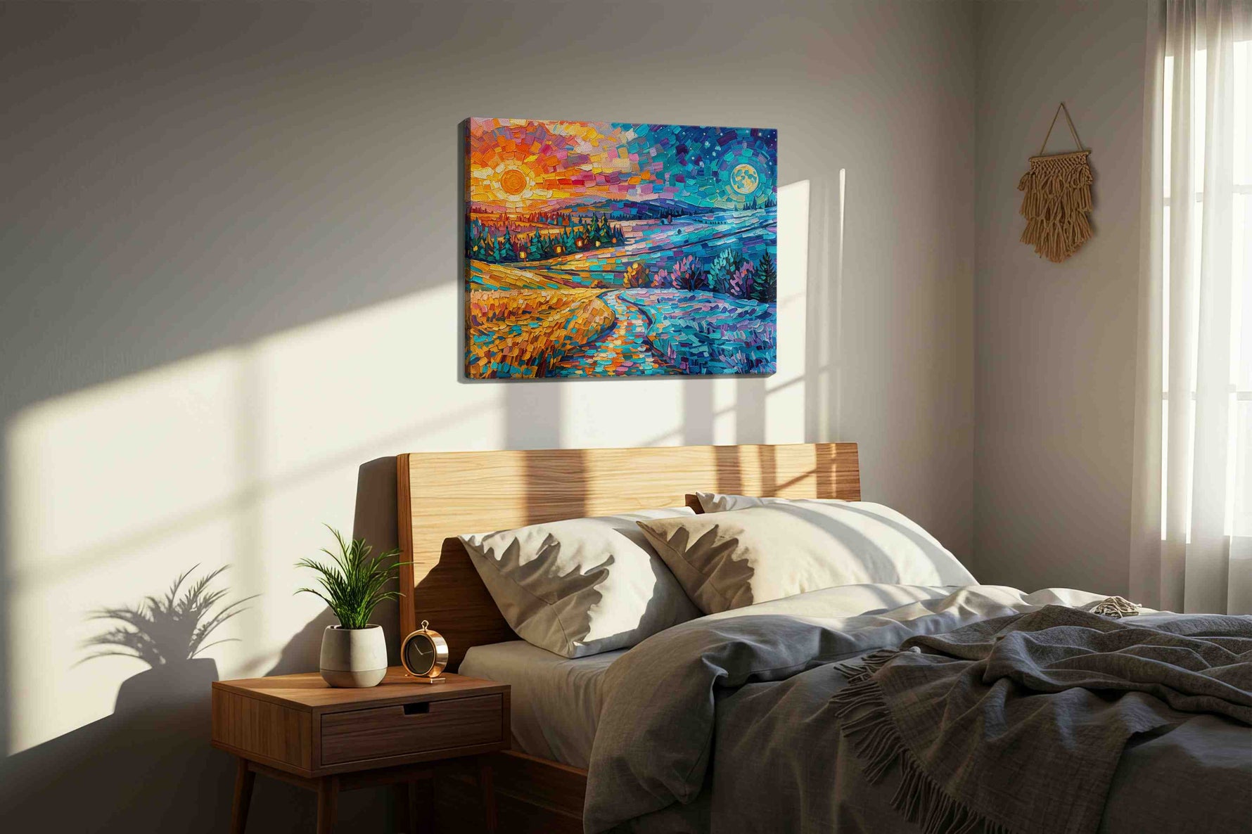Eternal Twilight Symphony nature canvas print, displayed in a bedroom