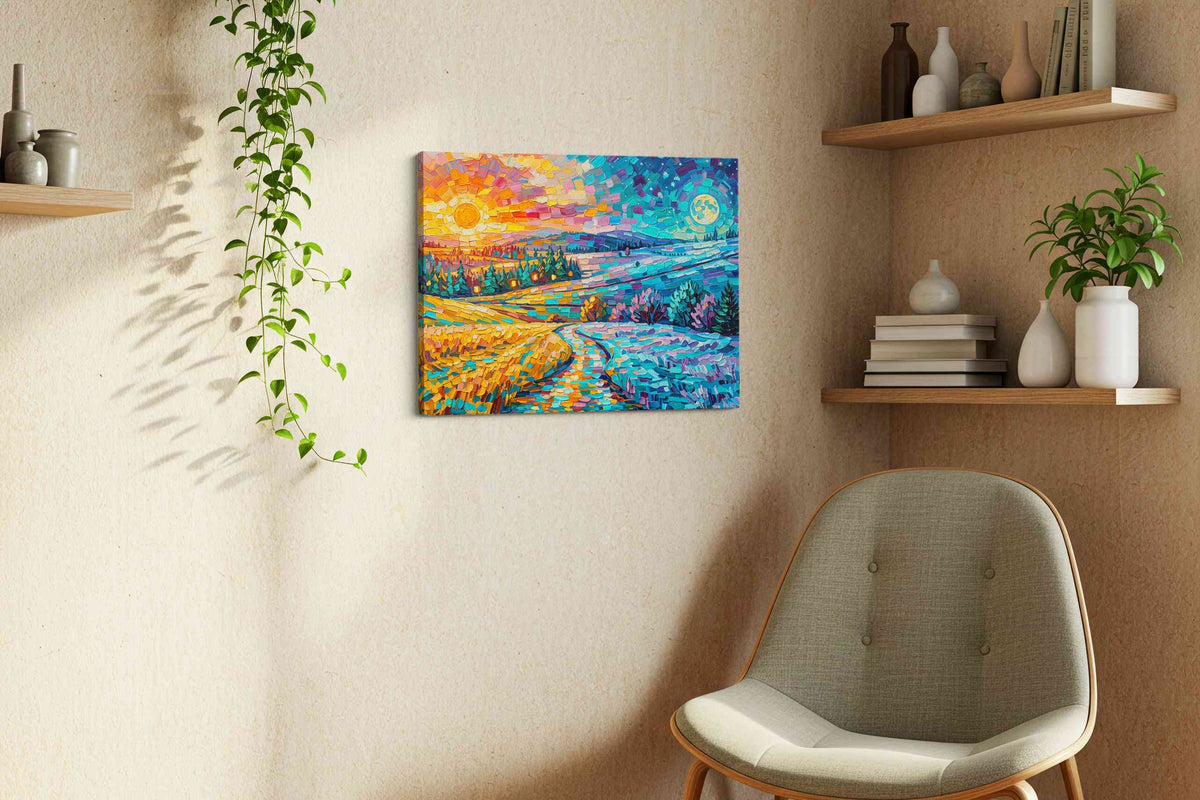 Eternal Twilight Symphony nature canvas print, displayed in a living room