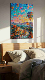 Ethereal Skies of Cappadocia landscape canvas print, displayed in a bedroom