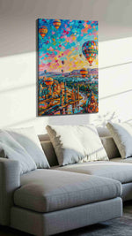Ethereal Skies of Cappadocia landscape canvas print, displayed in a living room