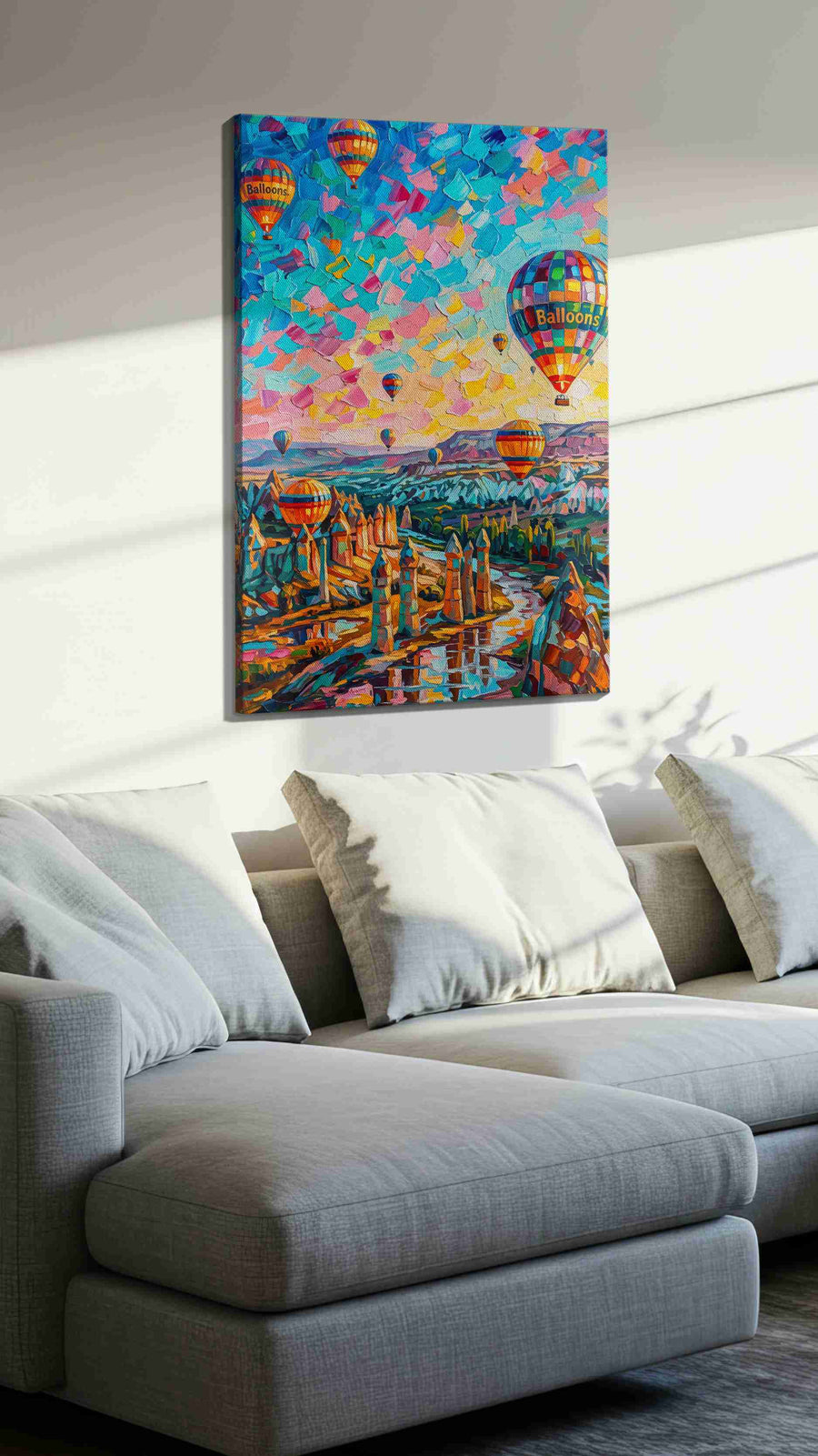 Ethereal Skies of Cappadocia landscape canvas print, displayed in a living room