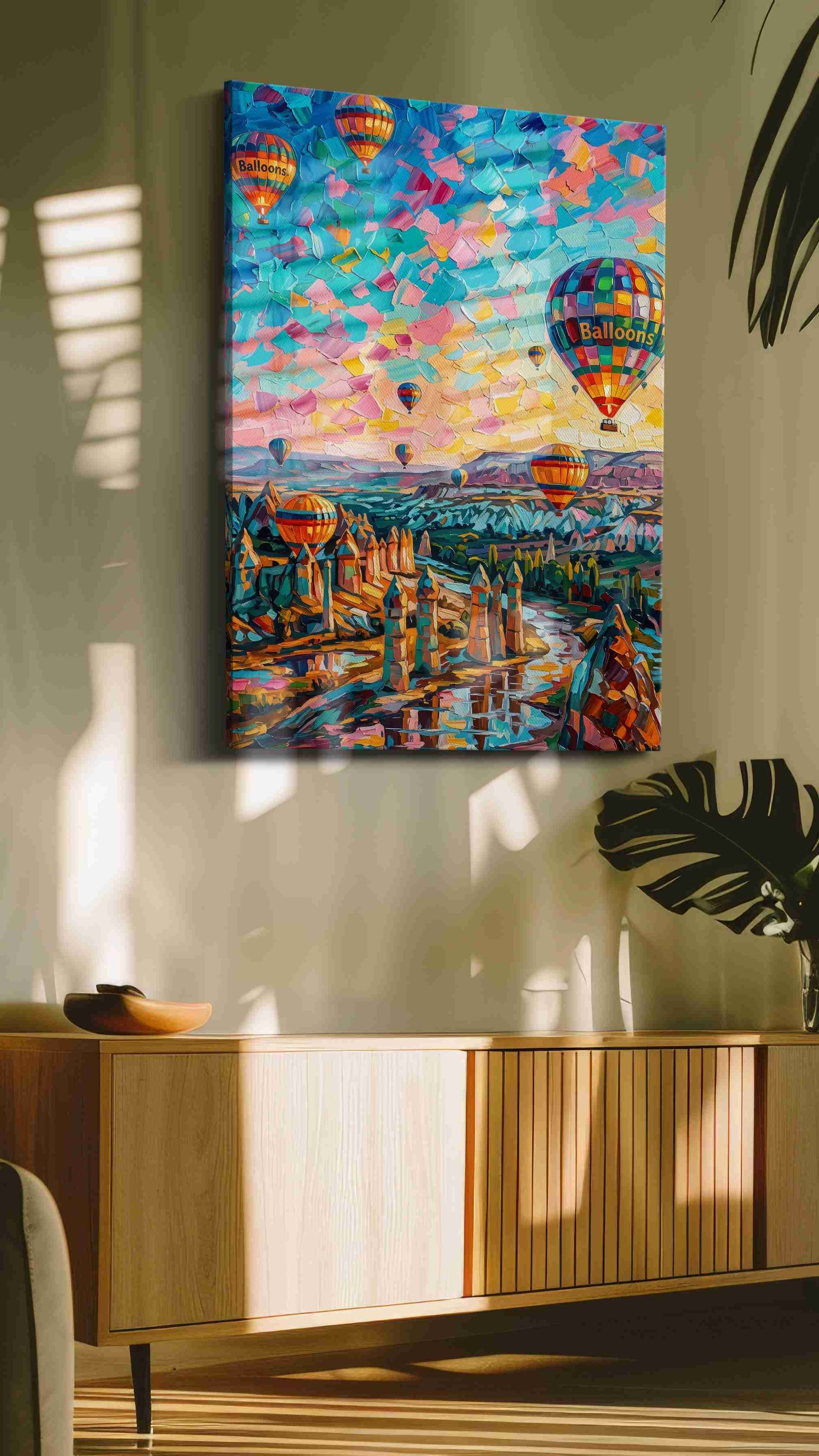 Ethereal Skies of Cappadocia landscape canvas print in a hung canvas mockup