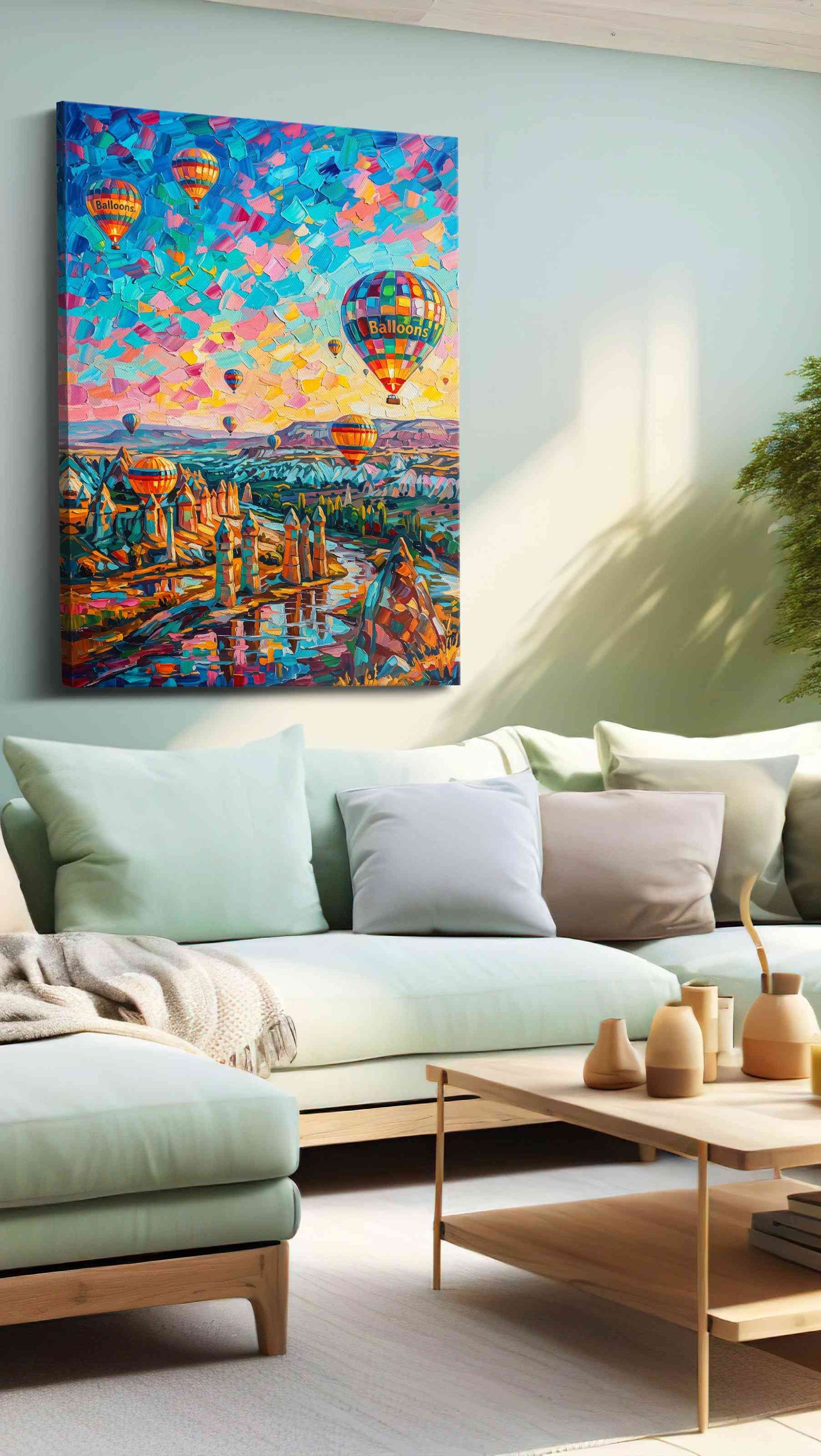 Ethereal Skies of Cappadocia landscape canvas print, hanging on wall