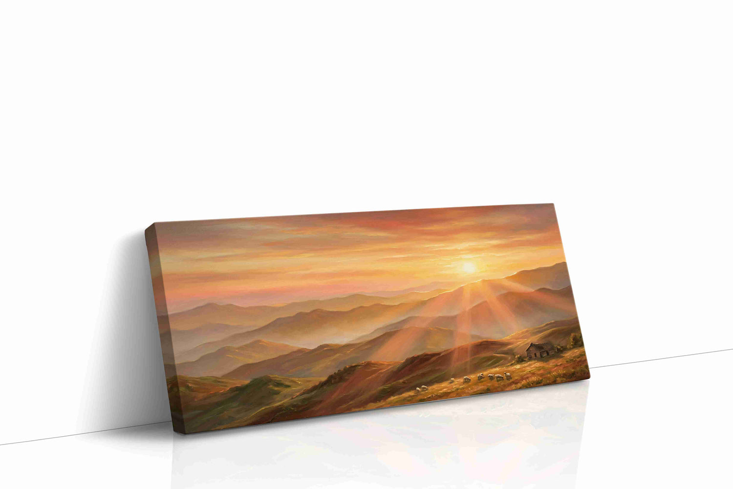Golden Dawn Over Tranquil Hills nature canvas print, gallery-wrapped, ready to hang