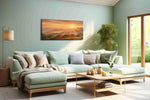 Golden Dawn Over Tranquil Hills nature canvas print shown in a wall scene