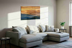 Golden Peaks of Serenity mountain canvas print, displayed in a living room