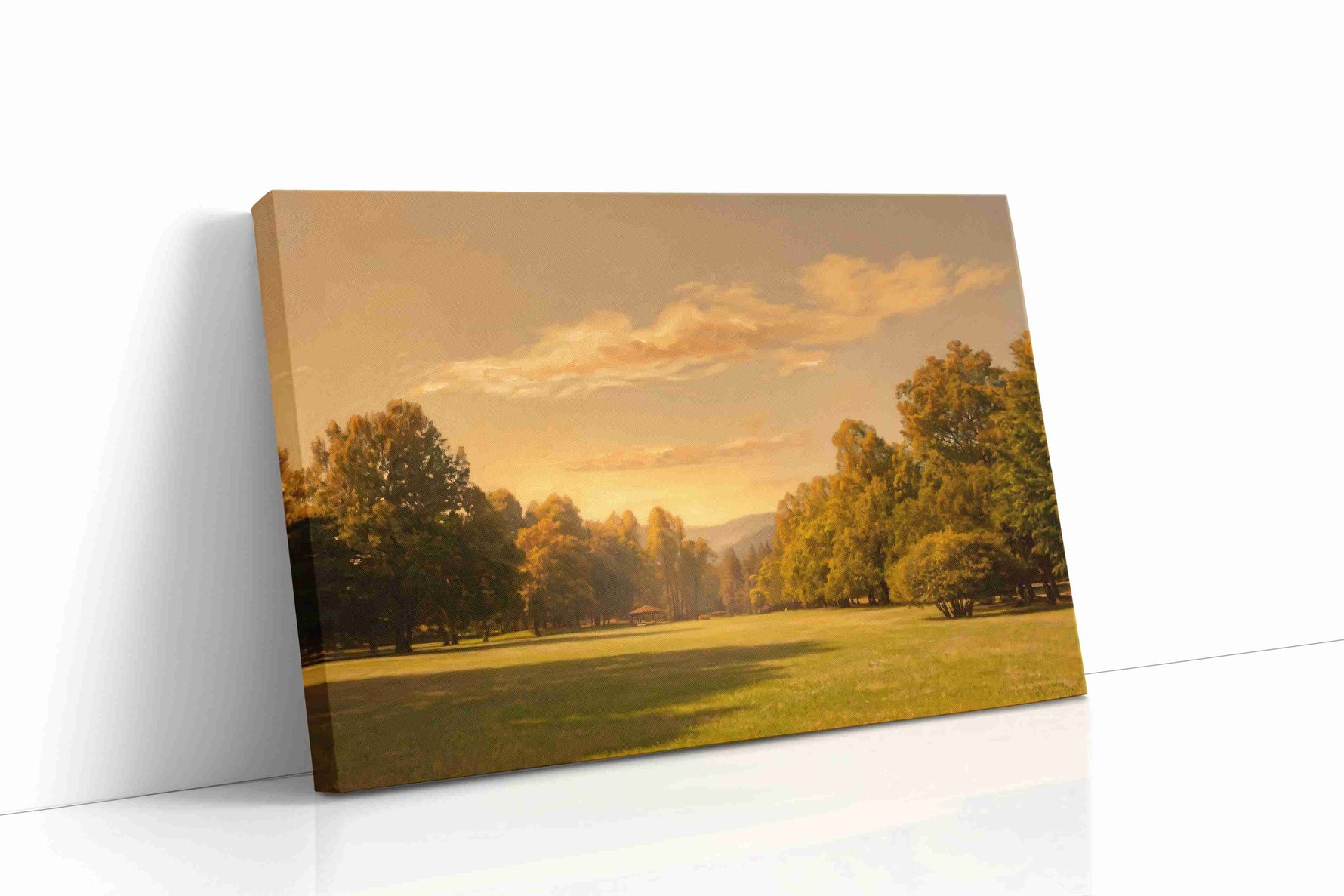 Golden Tranquility at Dawn nature canvas print, gallery-wrapped, ready to hang