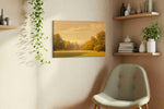 Golden Tranquility at Dawn nature canvas print, displayed in a living room