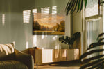 Golden Tranquility at Dawn nature canvas print in a hung canvas mockup