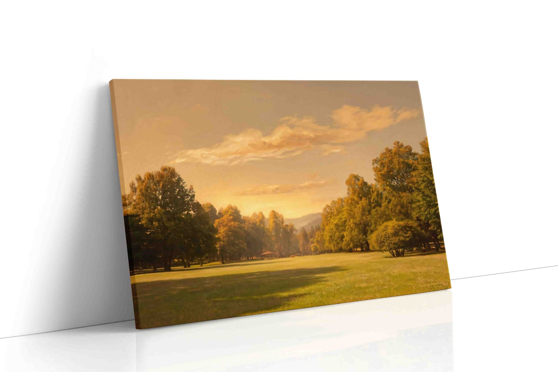 Golden Tranquility at Dawn nature canvas print gallery-wrapped landscape canvas studio shot
