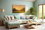 Golden Tranquility at Dawn nature canvas print, hanging on wall