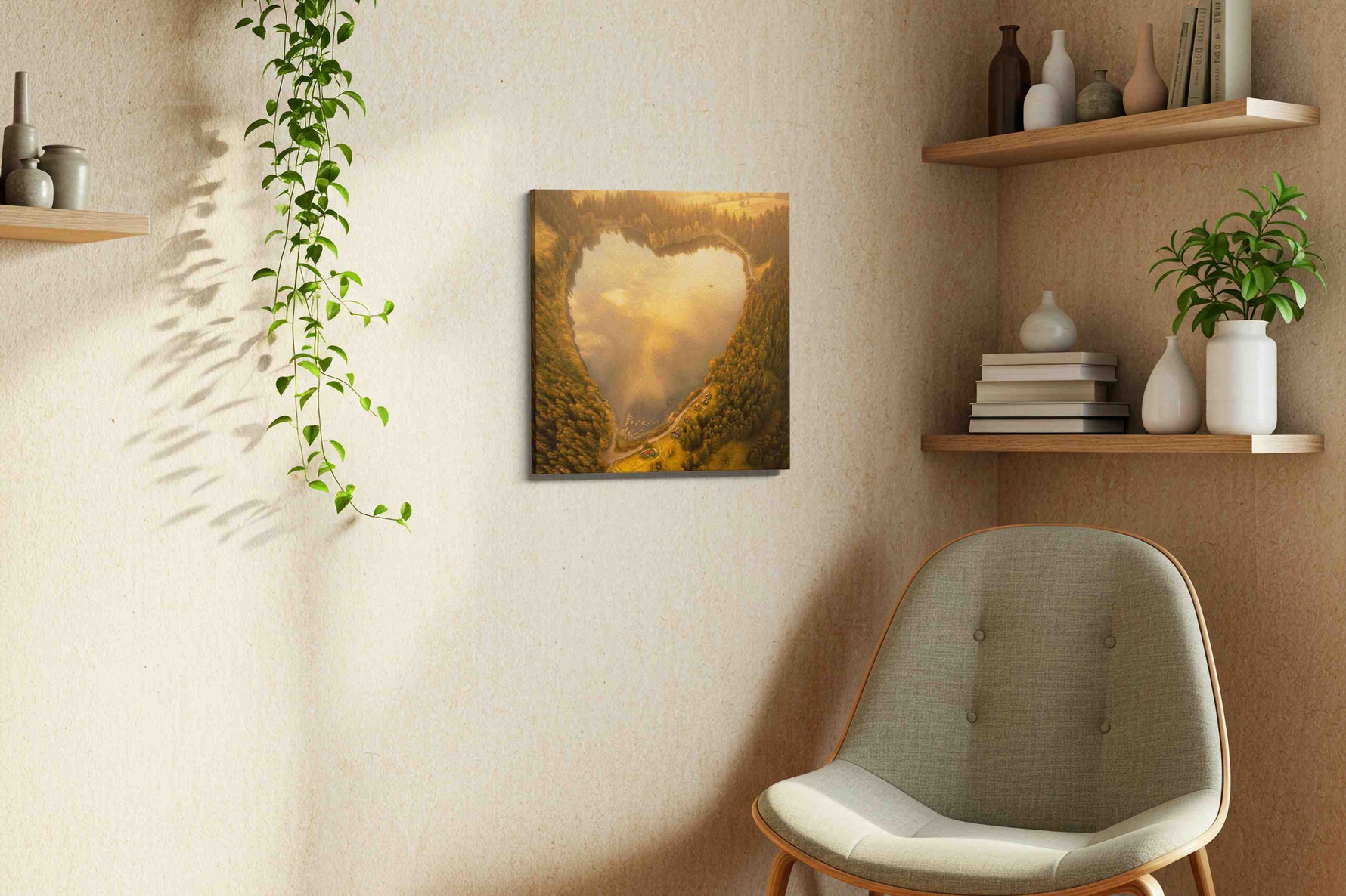 Heart of the Forest Lake nature canvas print, displayed in a living room