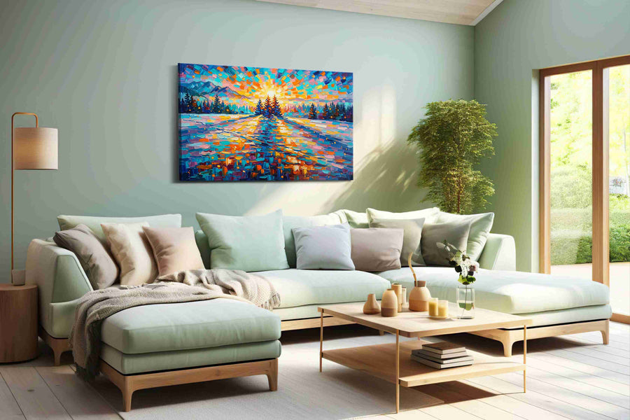 Luminous Winter Dawn (Landscape) - Nature, Nature Wall Art, Scenic Canvas Print, Natural Landscape Art in a hung canvas mockup