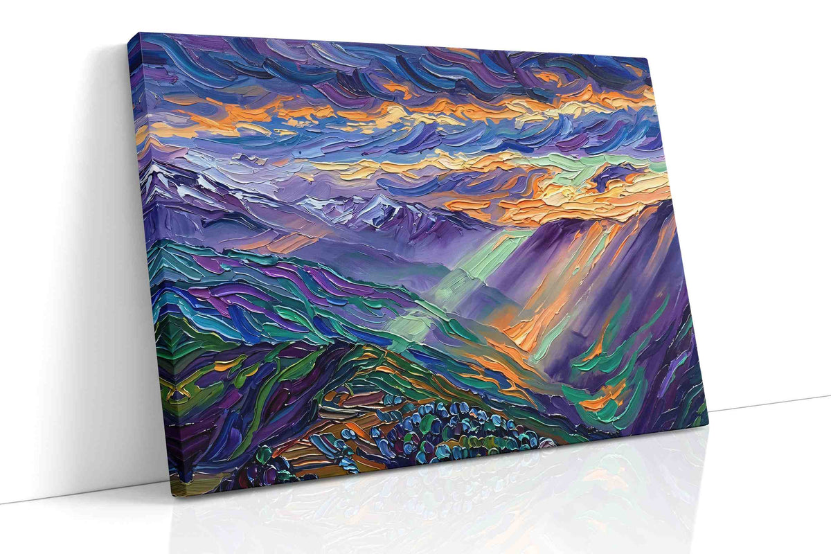 Mystical Sunrise Over Peaks nature canvas print, gallery-wrapped, ready to hang