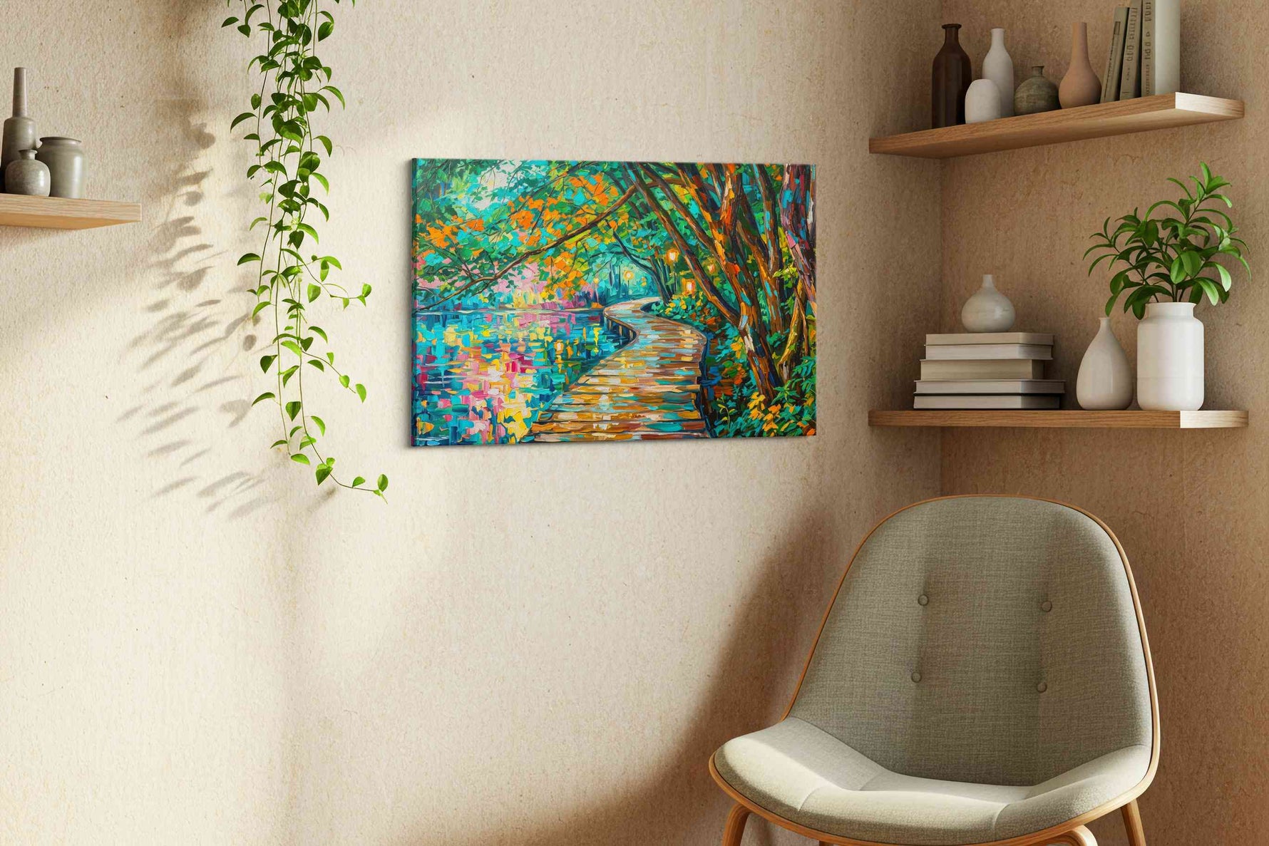 Pathway of Vibrant Dreams nature canvas print, displayed in a living room