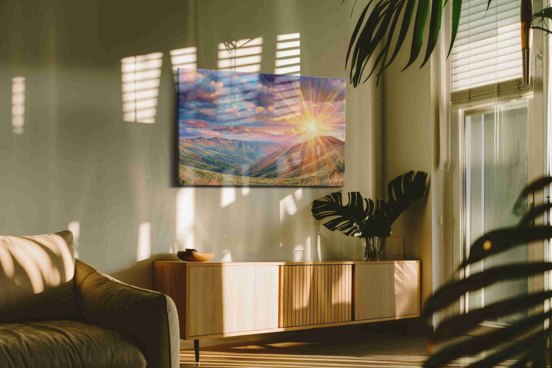 Radiant Dawn Over Valleys nature canvas print, on wall, lifestyle preview
