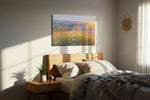 Radiant Meadow Dawn (Landscape) - Landscape Canvas Print, Scenic Wall Art, Nature Canvas Art in a bedroom scene