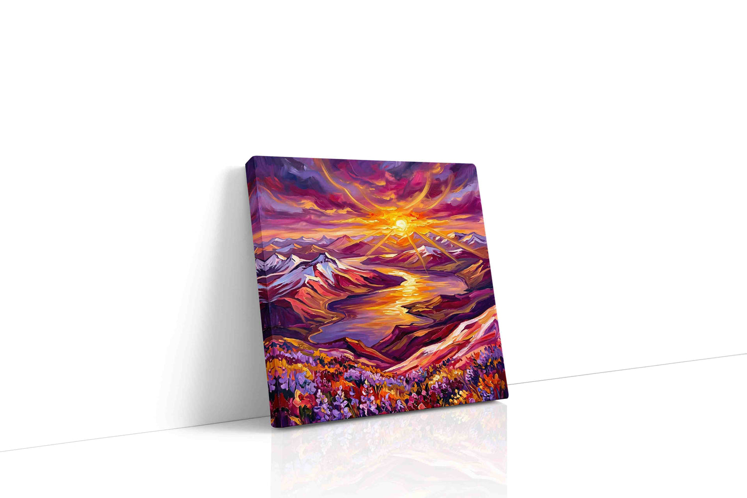 Radiant Sunset Symphony mountain canvas print, gallery-wrapped, ready to hang