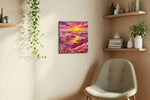 Radiant Sunset Symphony mountain canvas print, displayed in a living room