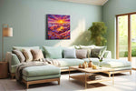Radiant Sunset Symphony mountain canvas print, hanging on wall