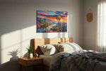 Skyward Dreams in Painted Hues nature canvas print, displayed in a bedroom
