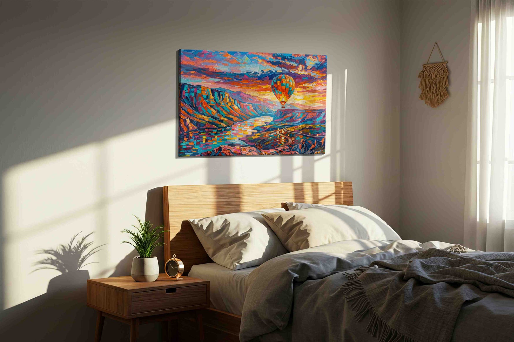 Skyward Dreams in Painted Hues nature canvas print, displayed in a bedroom