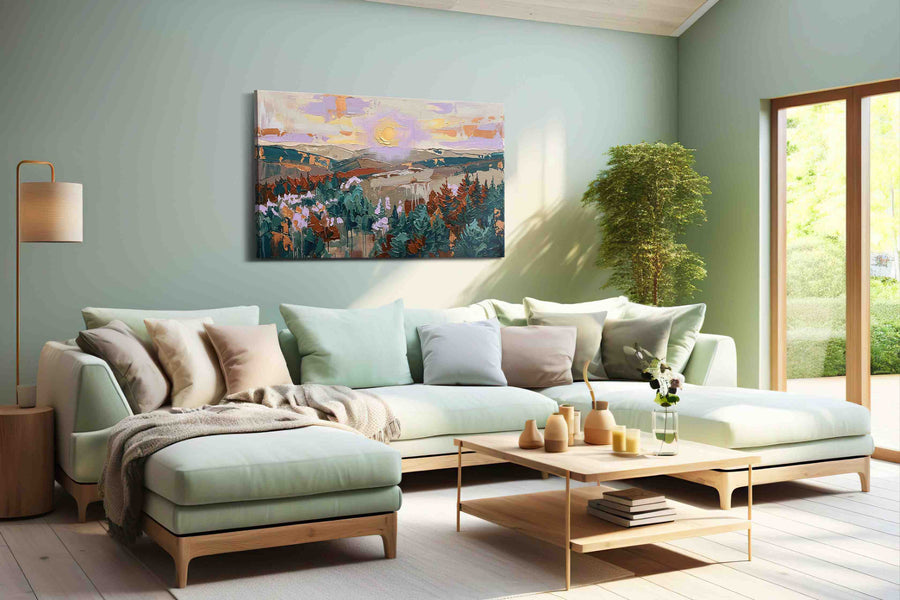 Sunlit Whisper of the Pines nature canvas print, hanging on wall