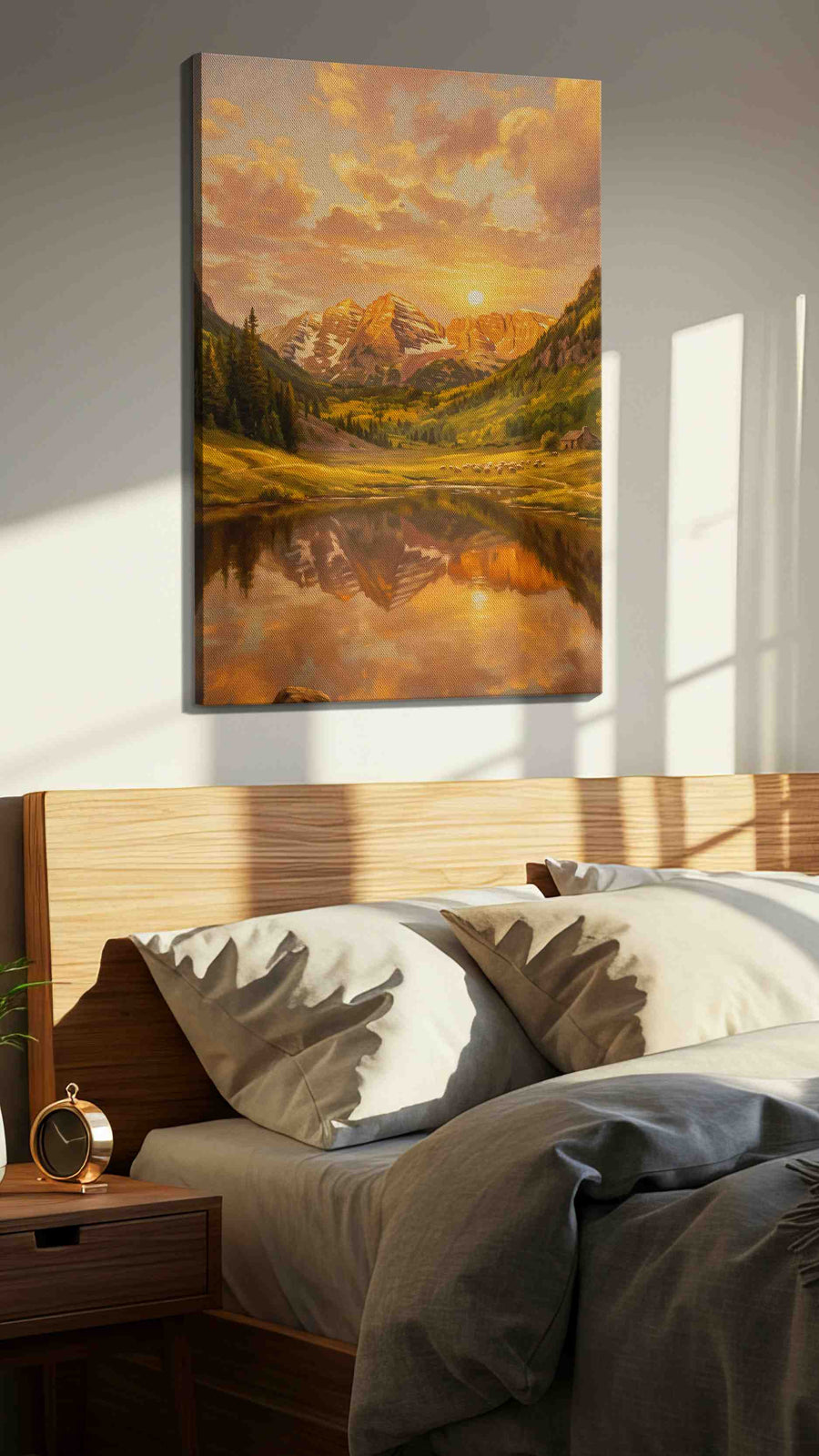 Sunset Symphony in Mountains (Landscape) - Nature, Nature Wall Art, Scenic Canvas Print, Natural Landscape Art in a bedroom scene