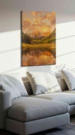 Sunset Symphony in Mountains nature canvas print, displayed in a living room