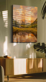 Sunset Symphony in Mountains nature canvas print in a hung canvas mockup