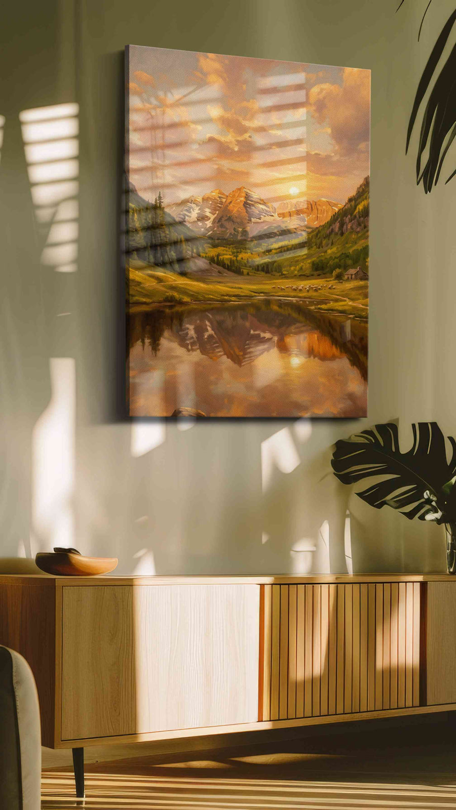 Sunset Symphony in Mountains nature canvas print in a hung canvas mockup
