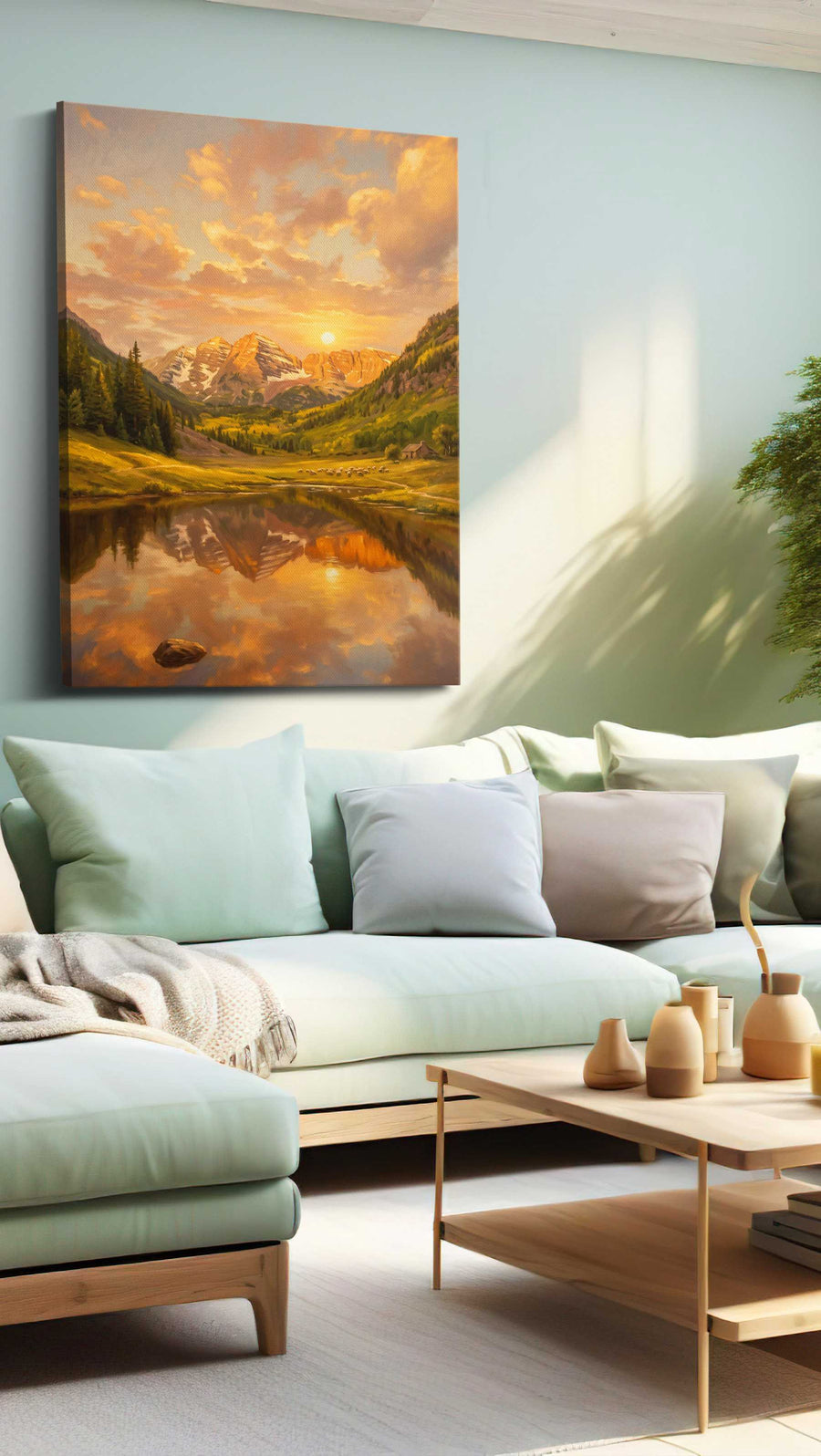 Sunset Symphony in Mountains nature canvas print, hanging on wall