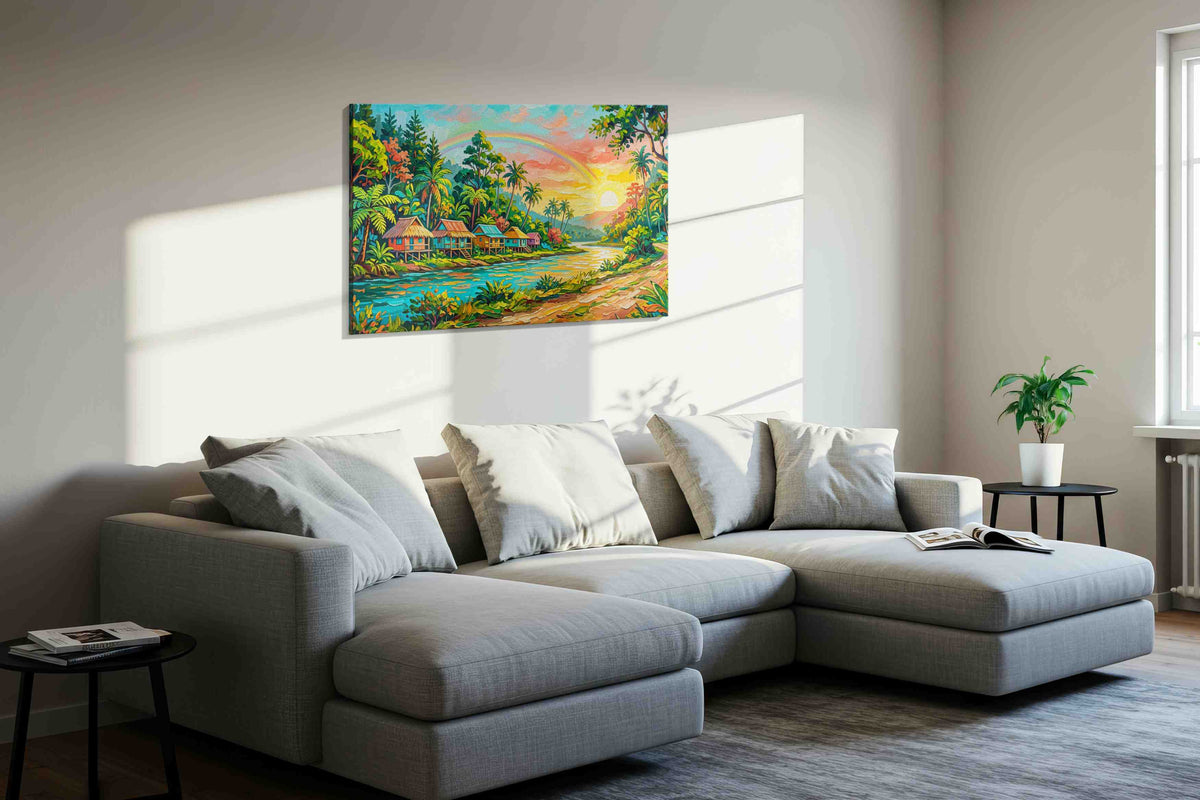 Tropical Dawn Serenity nature canvas print, displayed in a living room