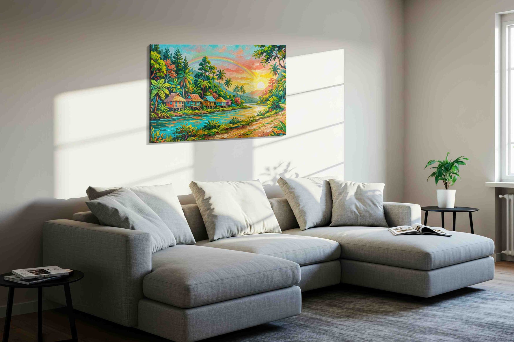 Tropical Dawn Serenity nature canvas print, displayed in a living room