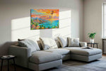 Tropical Dreamscape at Sunset nature canvas print, displayed in a living room