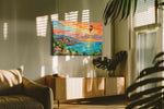 Tropical Dreamscape at Sunset nature canvas print in a hung canvas mockup