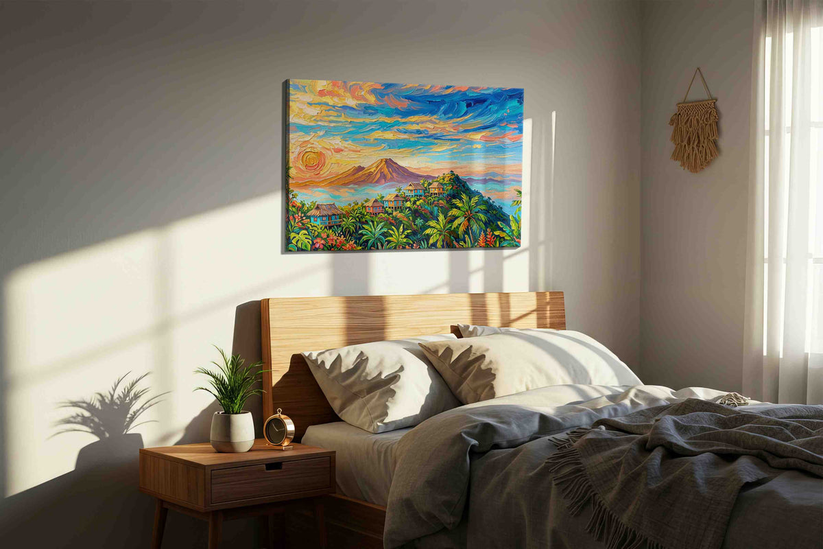 Tropical Sunset Haven (Landscape) - Nature, Nature Wall Art, Scenic Canvas Print, Natural Landscape Art in a bedroom scene