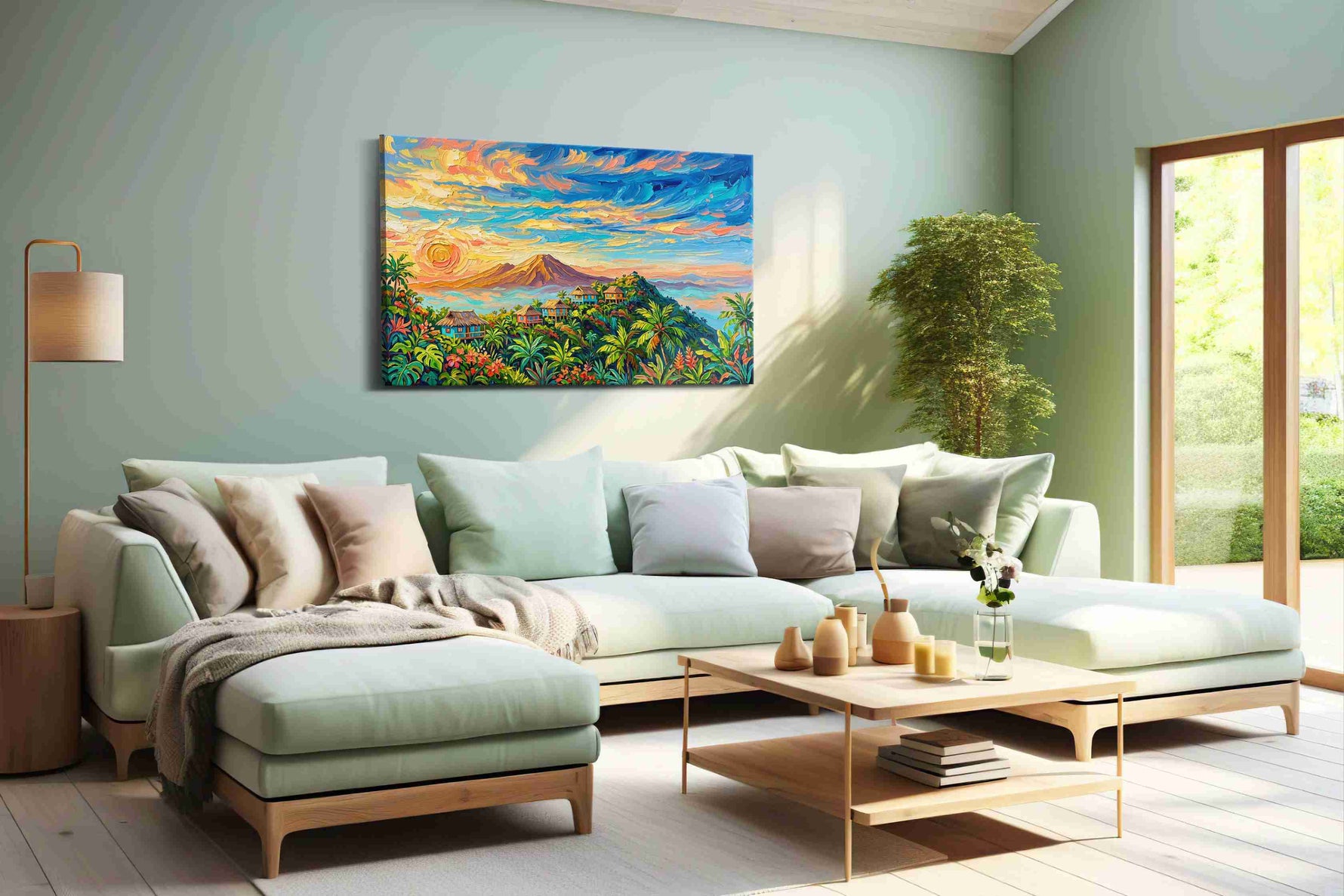 Tropical Sunset Haven nature canvas print, hanging on wall