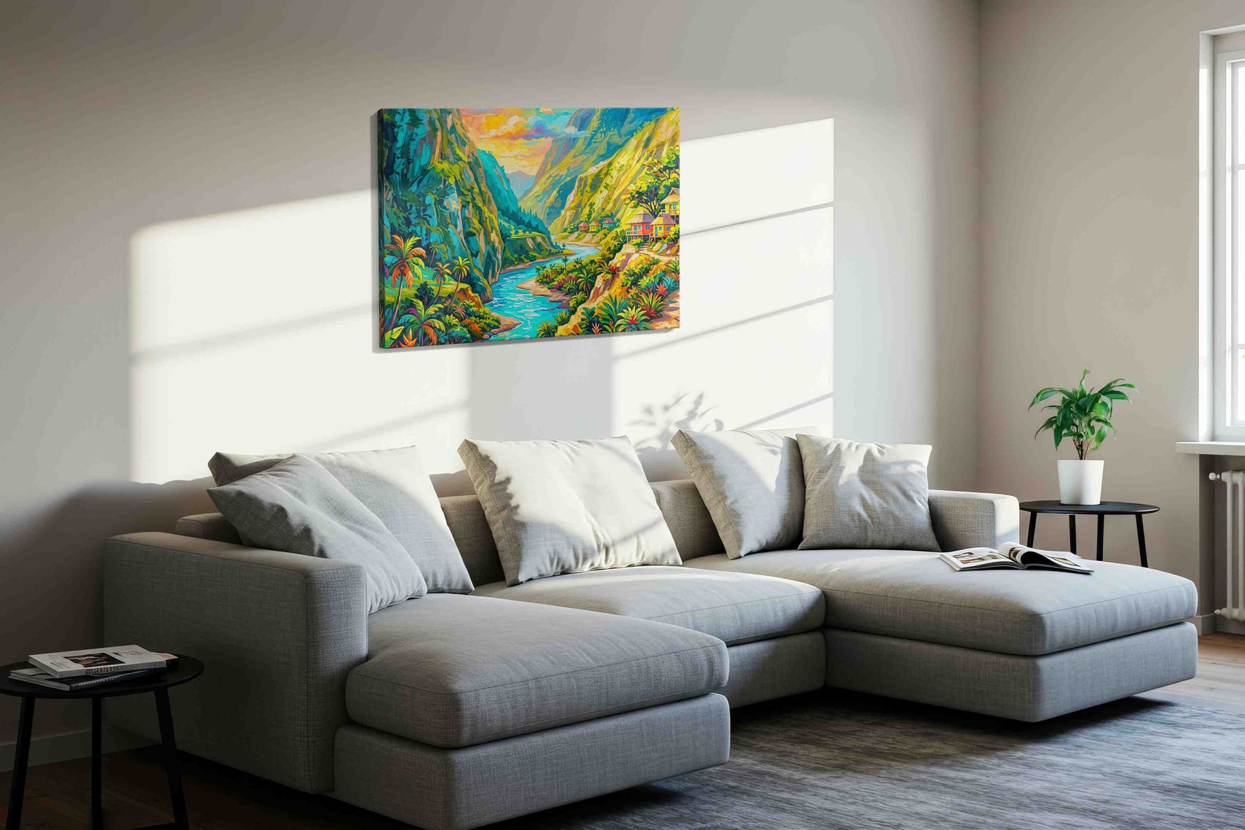 Valley of Vibrant Dreams nature canvas print in a living room scene