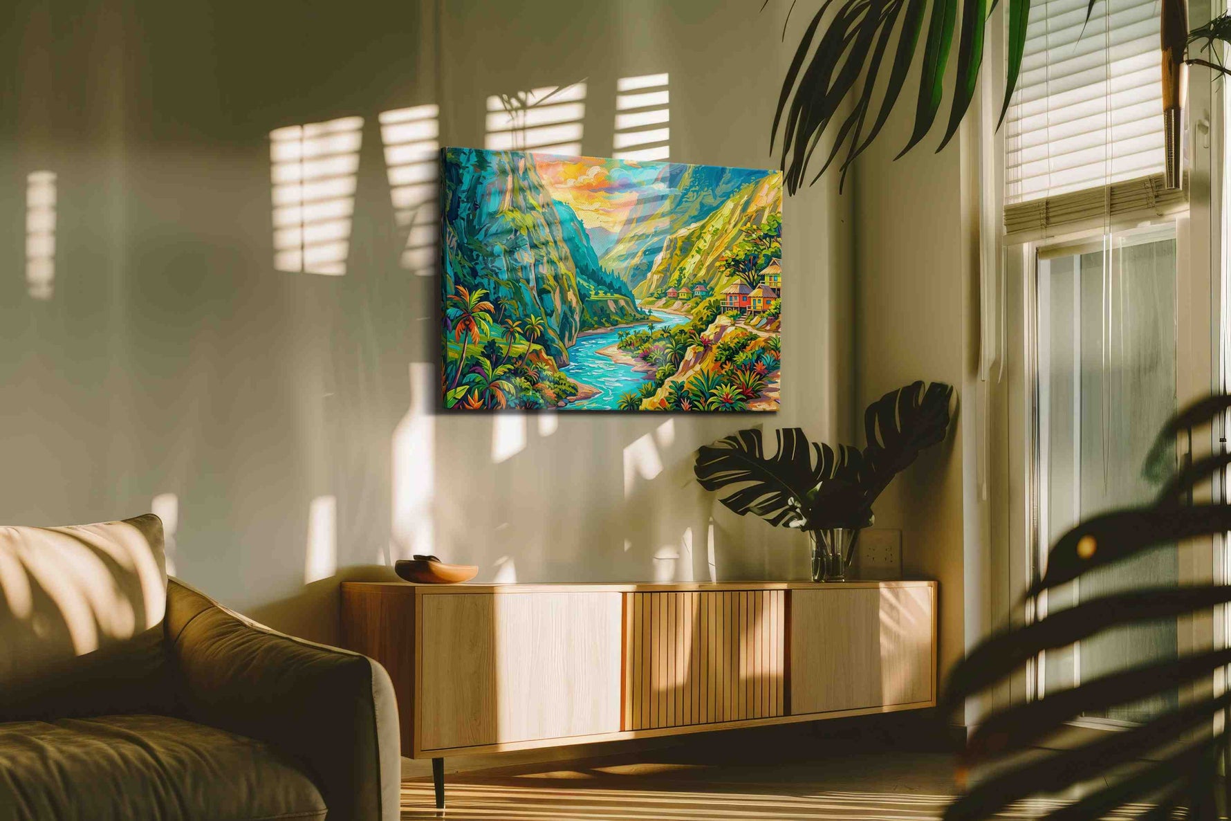 Valley of Vibrant Dreams nature canvas print in a hung canvas mockup