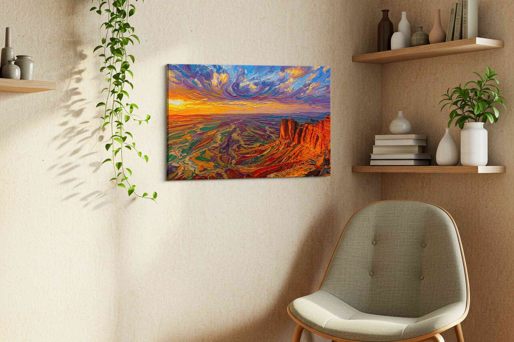 Vibrant Canyon Dreamscape landscape canvas print styled in a living room