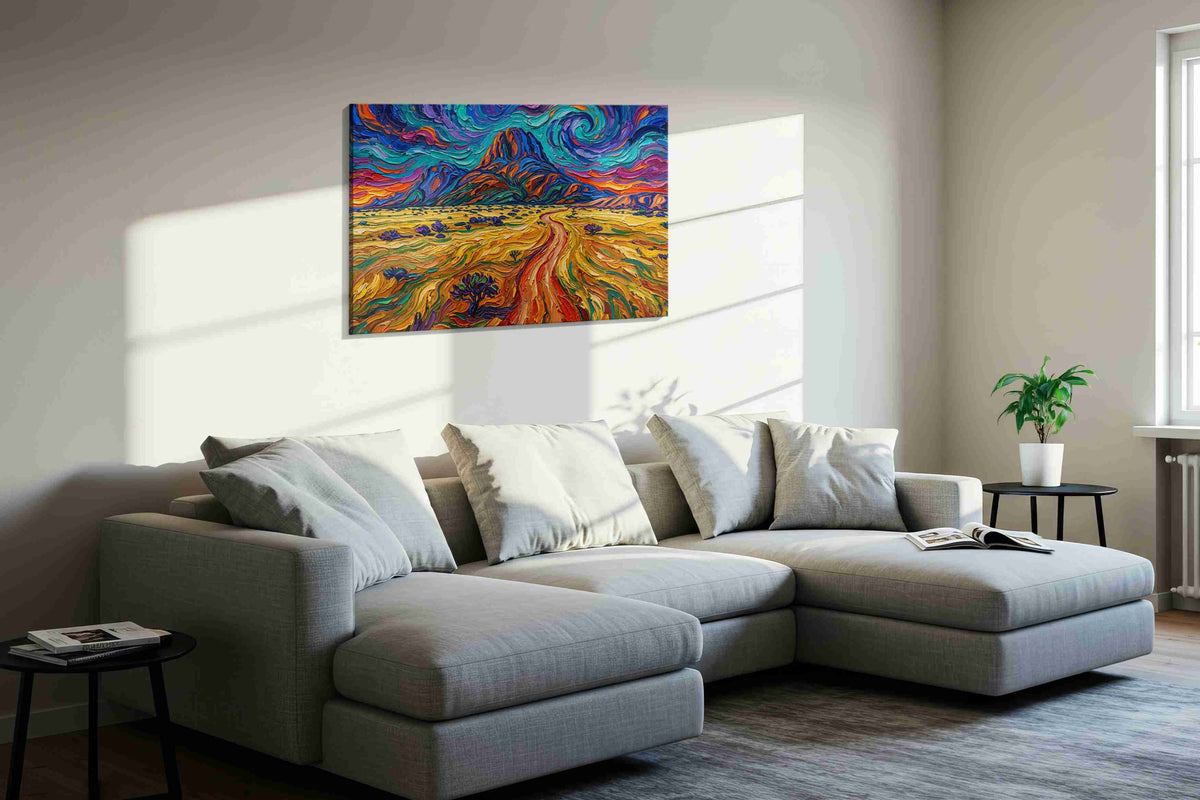 Whirlwind Over the Mesa landscape canvas print, displayed in a living room