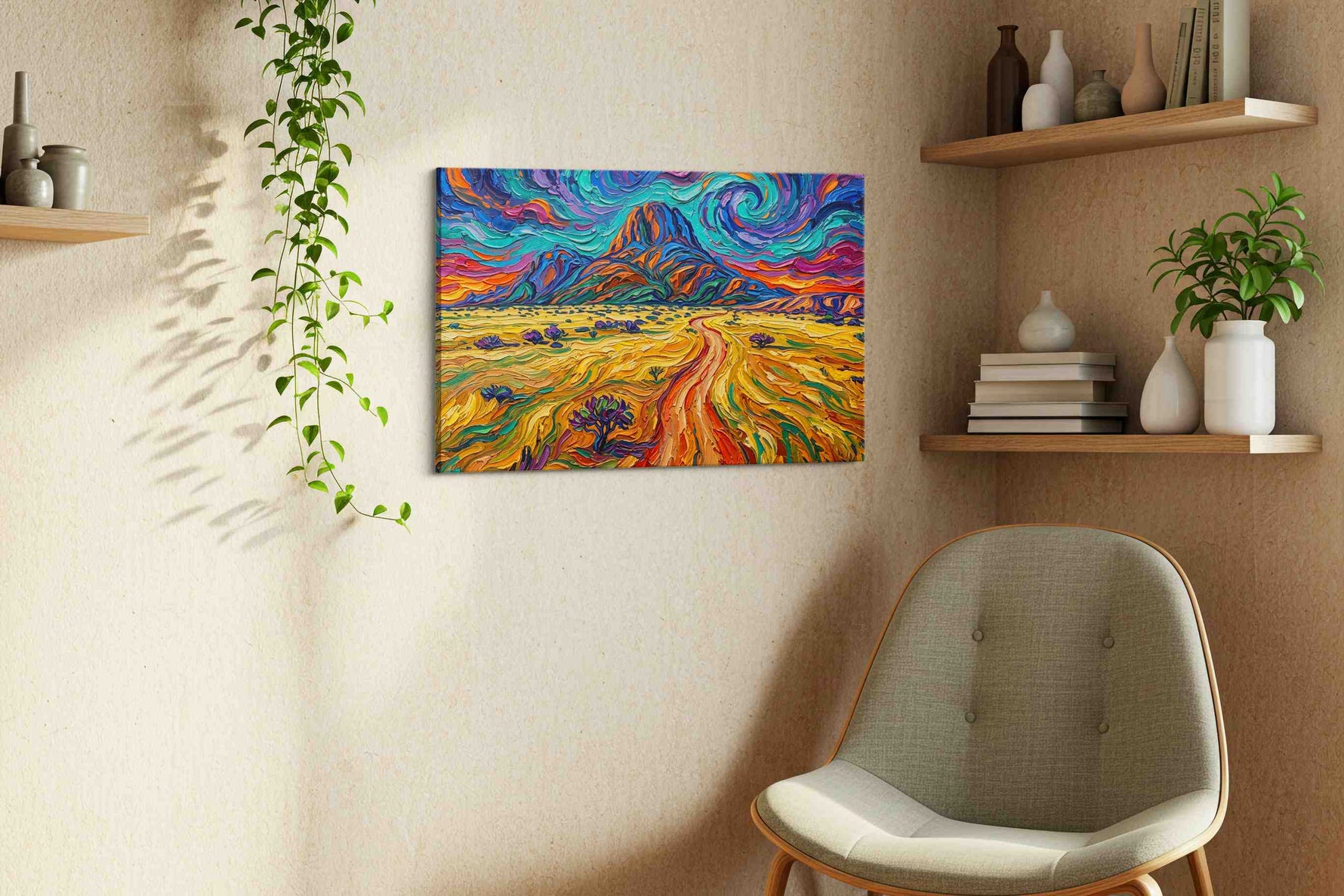 Whirlwind Over the Mesa landscape canvas print styled in a living room