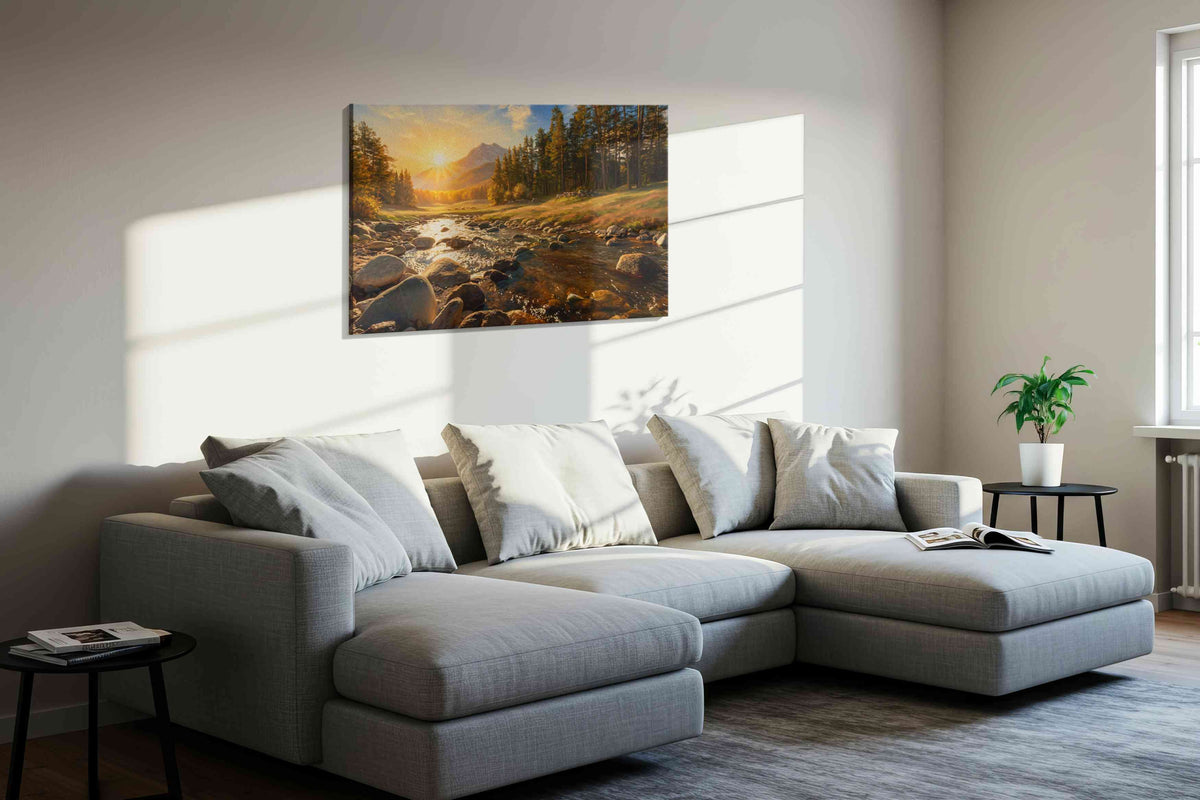 Whispers of Sunrise Valley (Landscape) - Nature, Nature Wall Art, Scenic Canvas Print, Natural Landscape Art styled in a living room