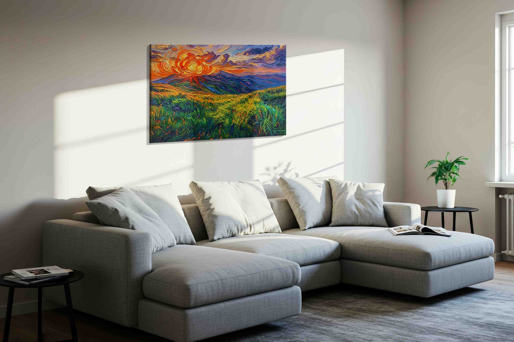 Whispers of a Fiery Sky nature canvas print in a living room scene