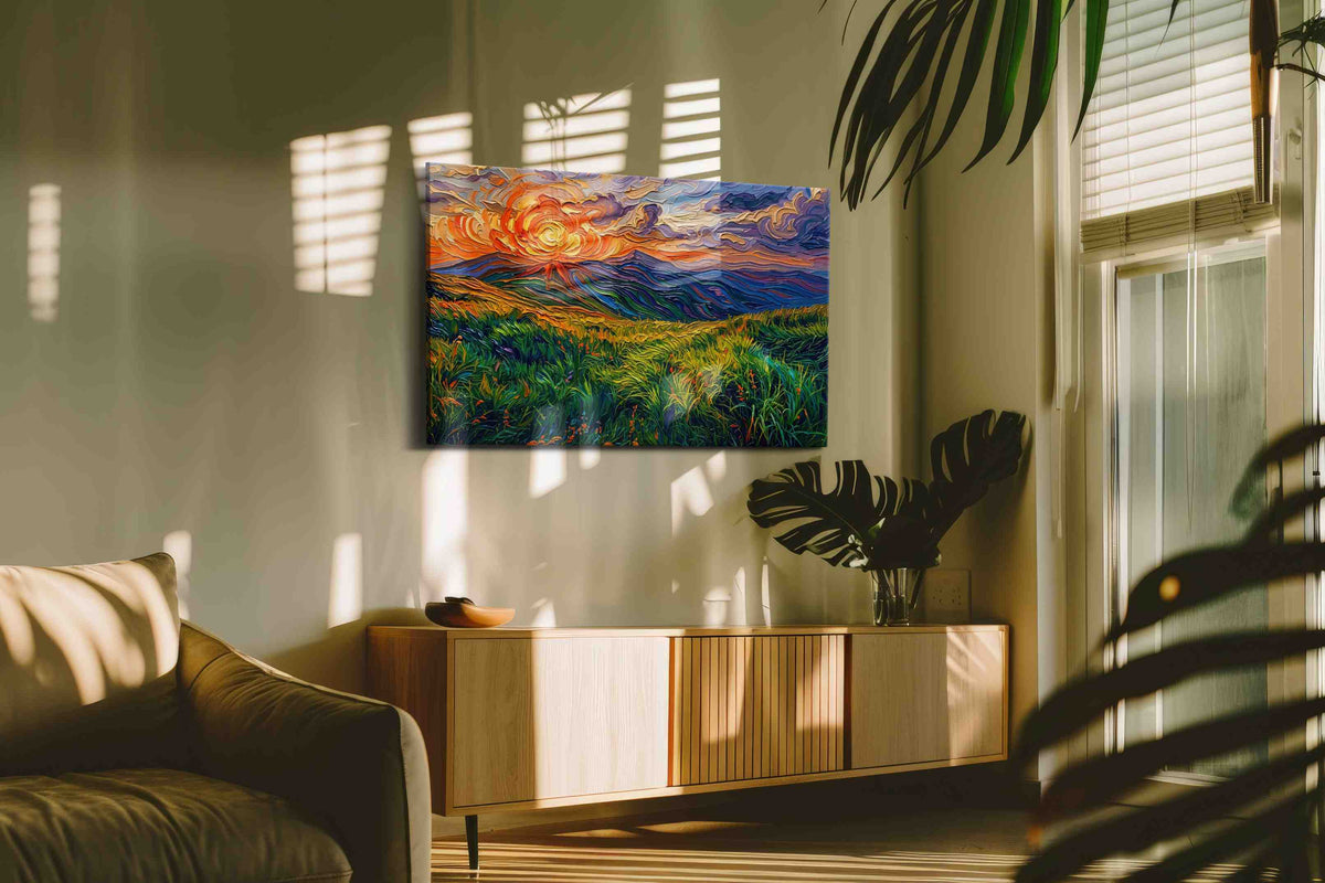 Whispers of a Fiery Sky nature canvas print, on wall, lifestyle preview