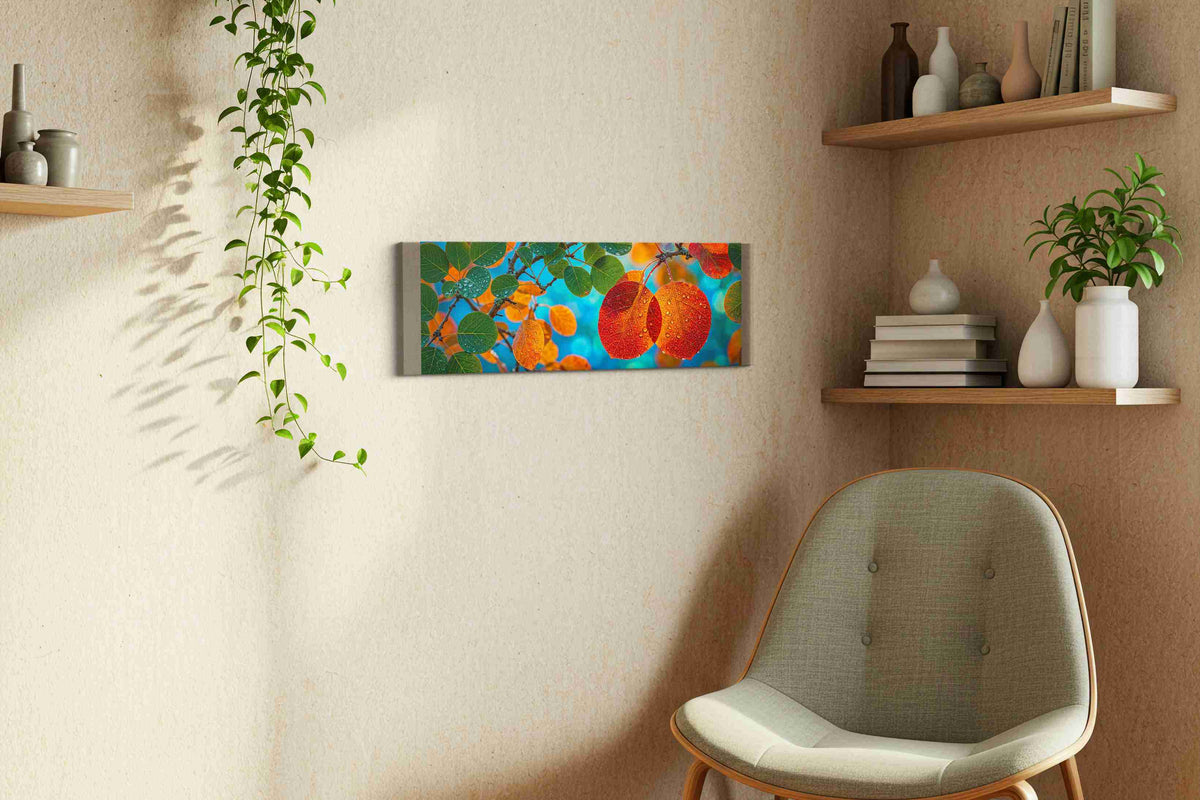 Dewy Autumn Embrace (Leaves) - Leaf Wall Art, Botanical Canvas Print, Nature Decor